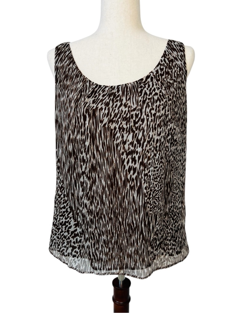 Lafayette 148 New York Sleeveless Silk Animal Print Brown & Gray Top Size 10